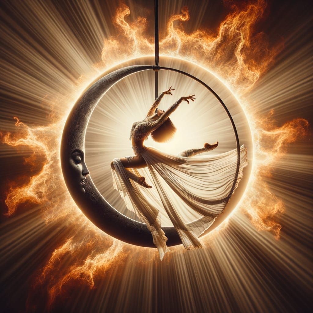 Ethereal Middle Eastern Acrobat Soars in Solar Eclipse