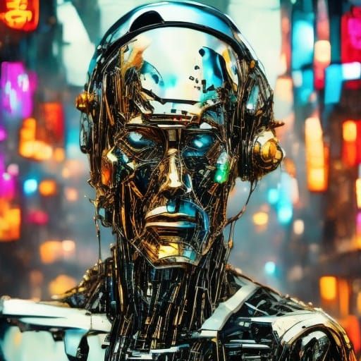 Cyberpunk Android in Neon Tokyo Streets