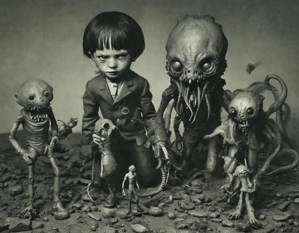 Ethereal Children in a Grotesque, Lovecraftian Landscape