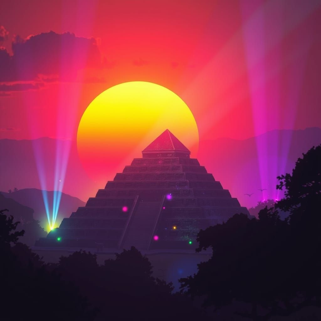 Mystical Pyramid at Sunset in Science Fiction Style