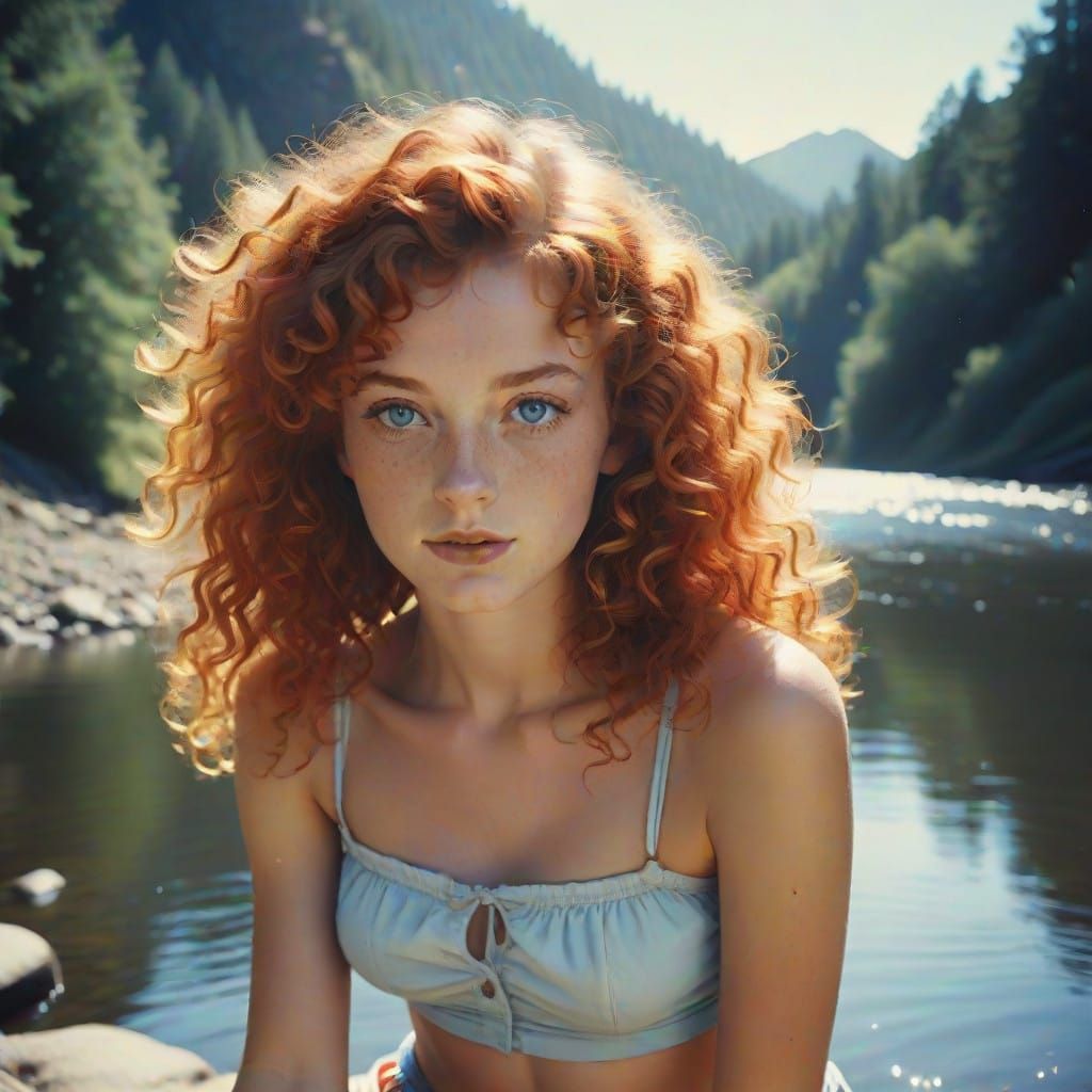 1970s Fashion Model in Idyllic Summer Scene, as Vintage Pola...