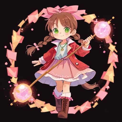 Young Woman with Magic Stick and Pink Dress