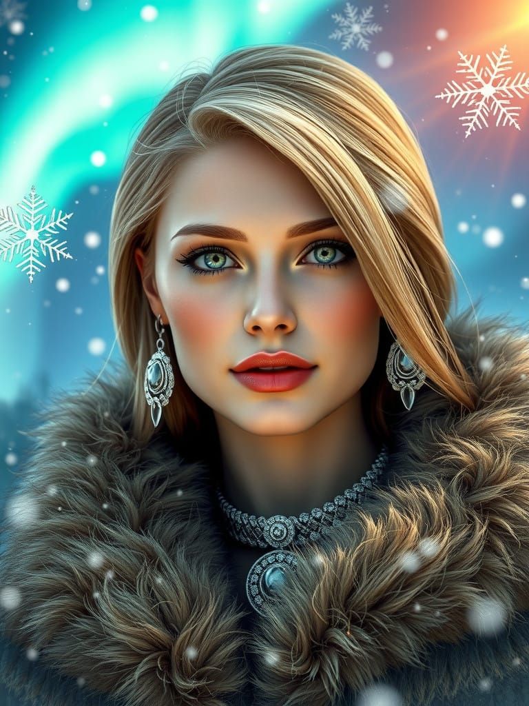 Royal Princess Amidst Aurora Borealis in Fantasy Portrait