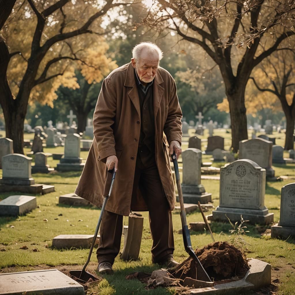 Cemetery Keeper Portrait in Golden Hour Lighting