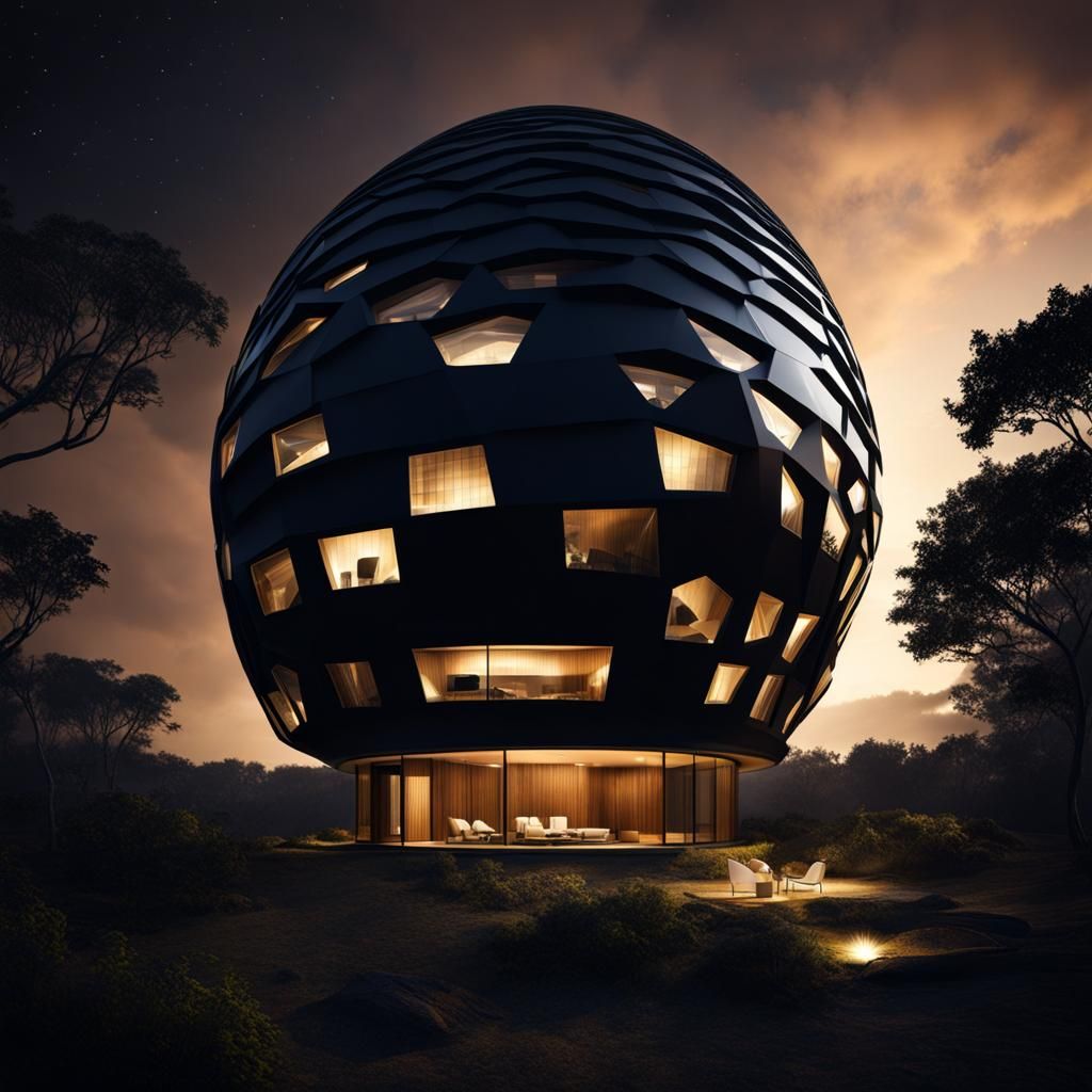 Futuristic Turtle Shell Hotel Towers into Dark Sky