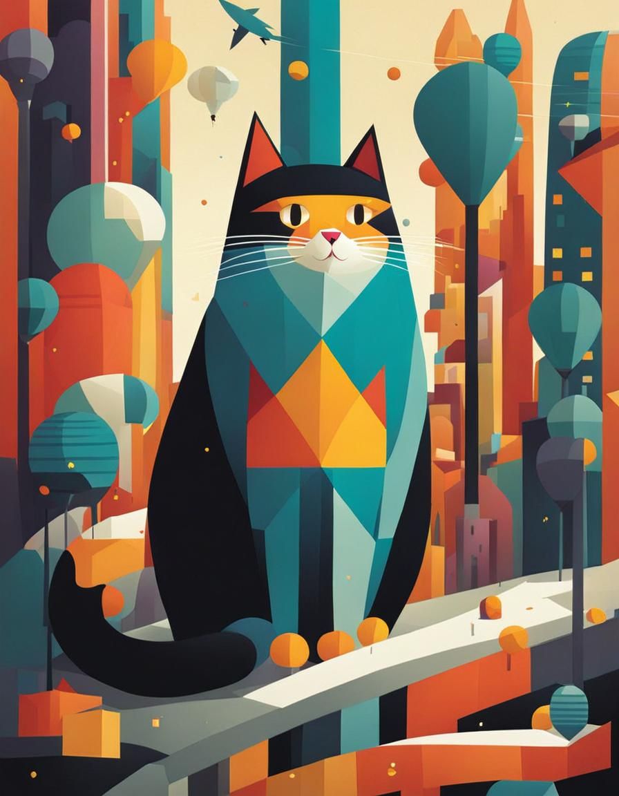 Cartoon Cat Illustration in Chou Style