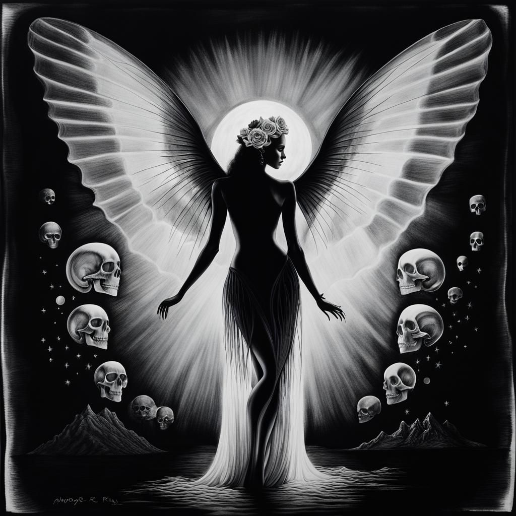 Surreal Crayon Drawing: Goth Woman in Blackness