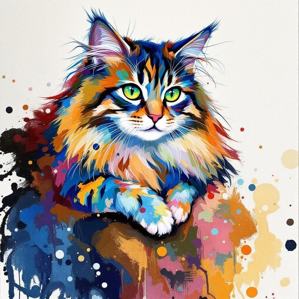 Beautiful Cat Features in Acrylic Painting