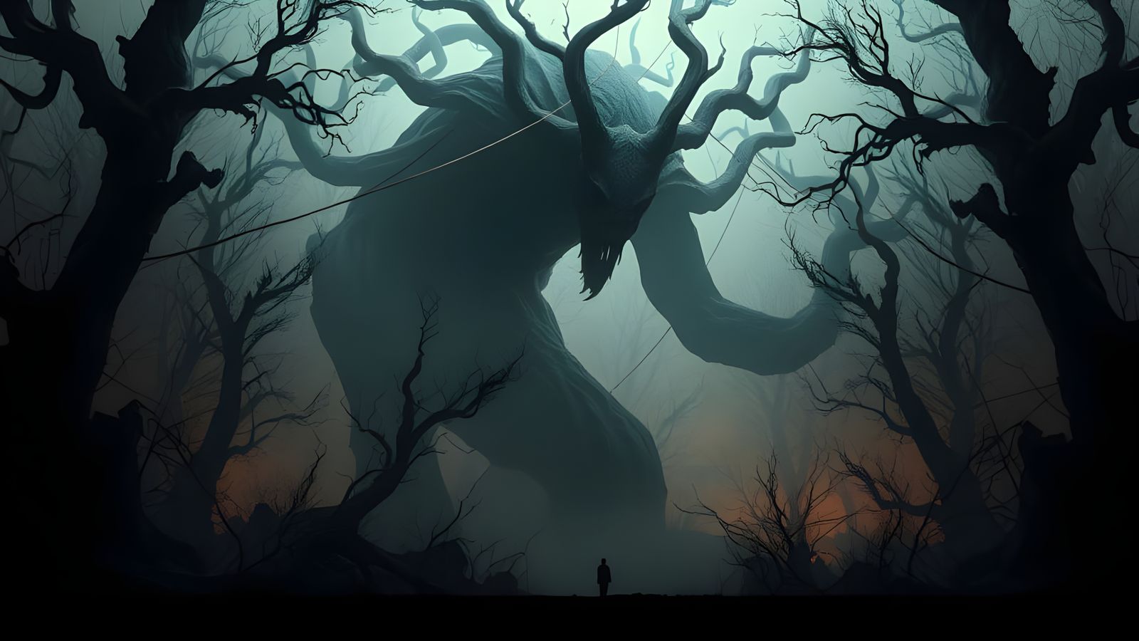 Horrific Dark Entity in Creepy Forest at Night