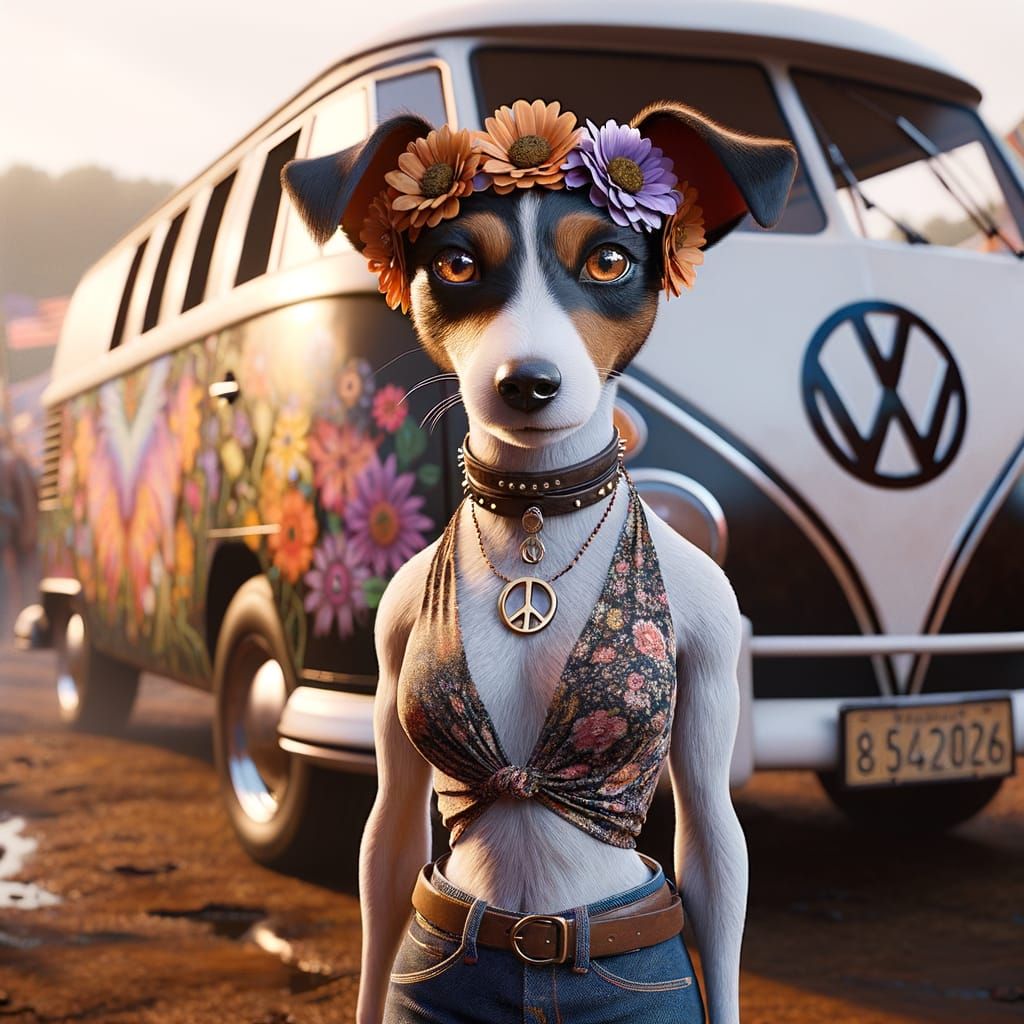 Fantasy Rat Terrier at Woodstock in Trending Concept Art Sty...