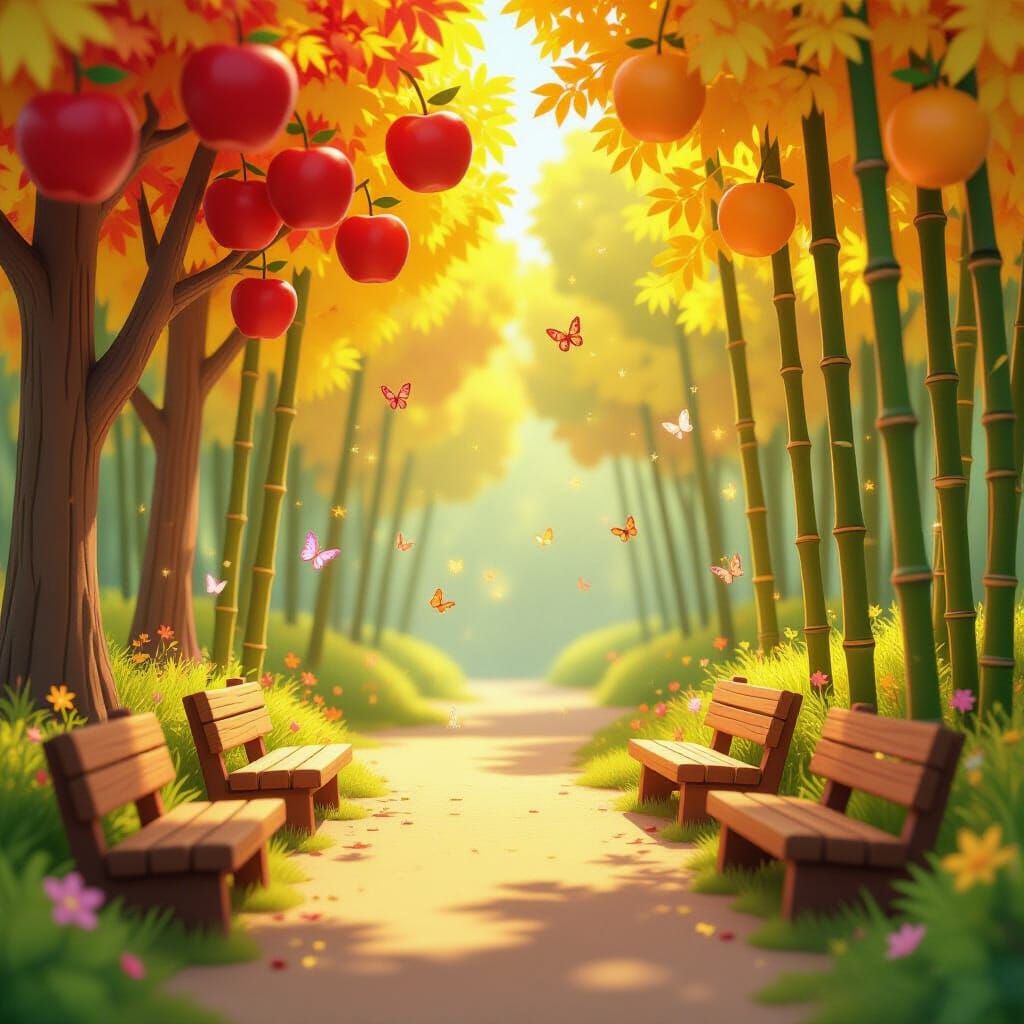 Colorful 3D Cartoon Forest Background Design