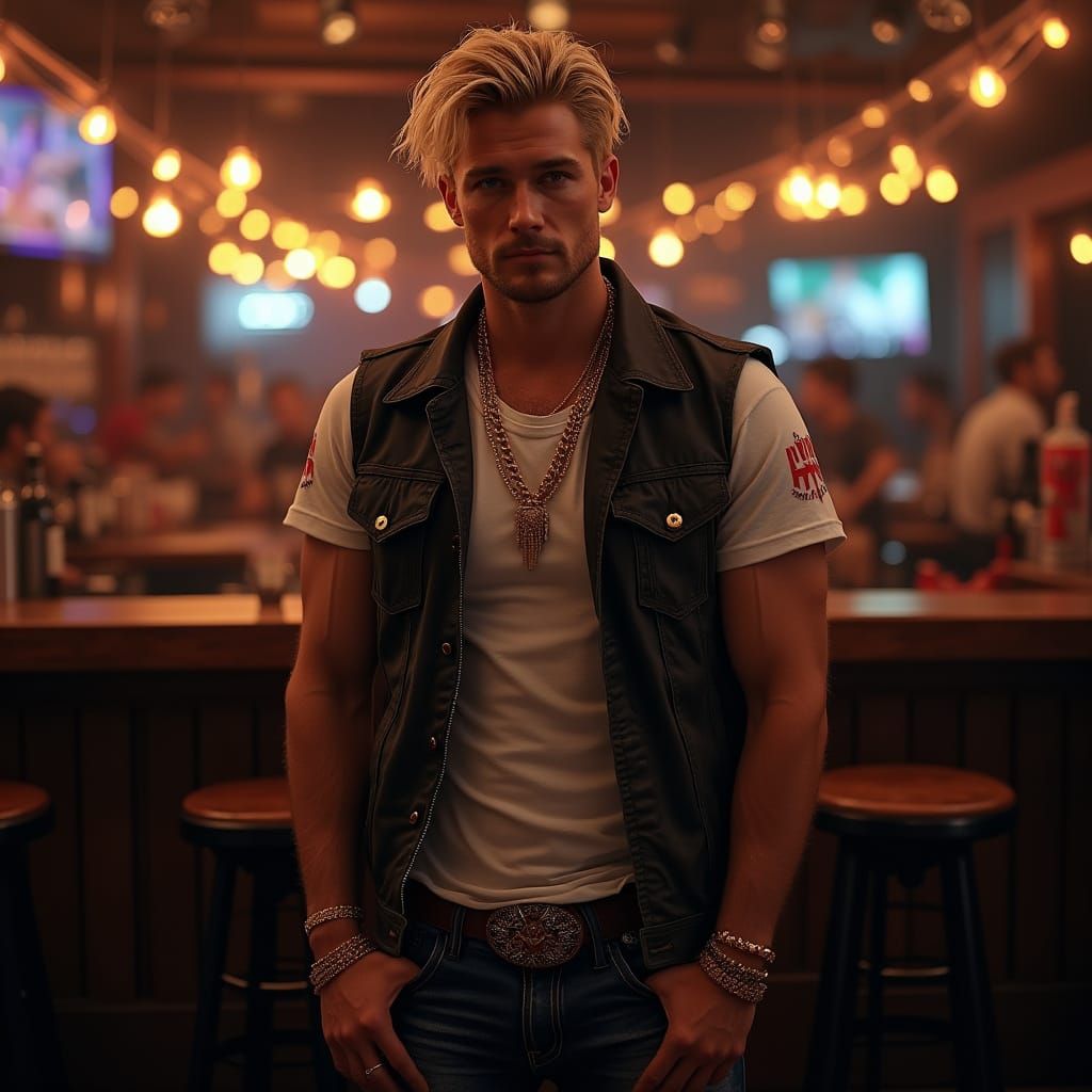 Hyper Realistic Photo of Blond Man in Dance Club