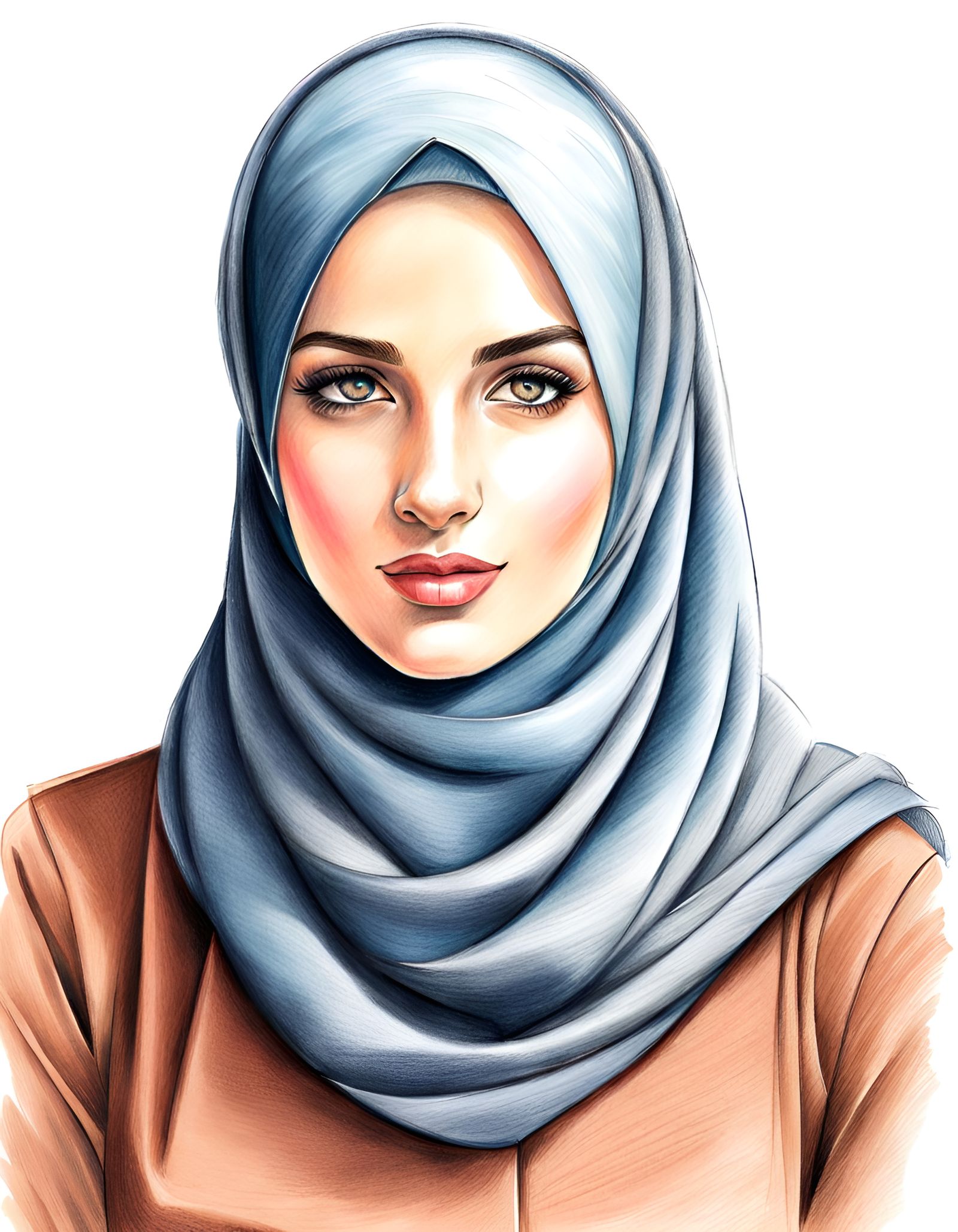 Beautiful Young Woman in Hijab: Colored Pencil Sketch