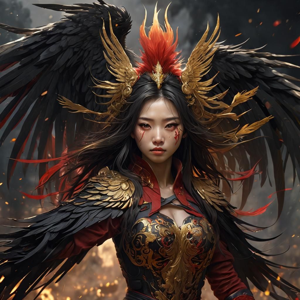 Chinese Phoenix Heroine on Battlefield: Digital Matte Painti...