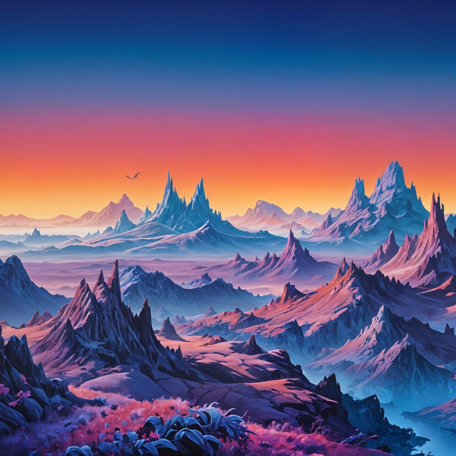 Mystical Landscape in Roger Dean Surrealist Style