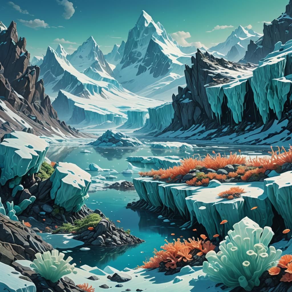 Coral Reef Thriving on Glacier, Fantasy Art