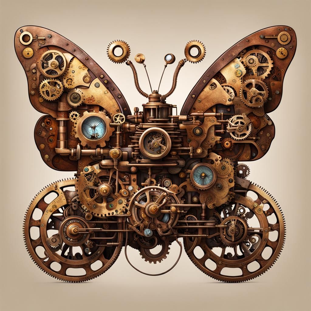 Steampunk Butterfly Engine: Intricate Mechanical Design