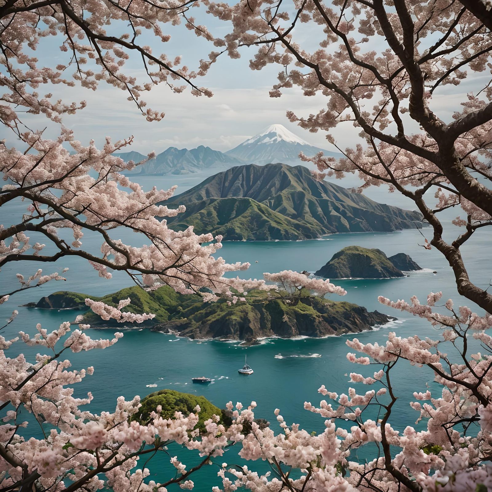 Cherry Blossom Island in Volcanic Jungle