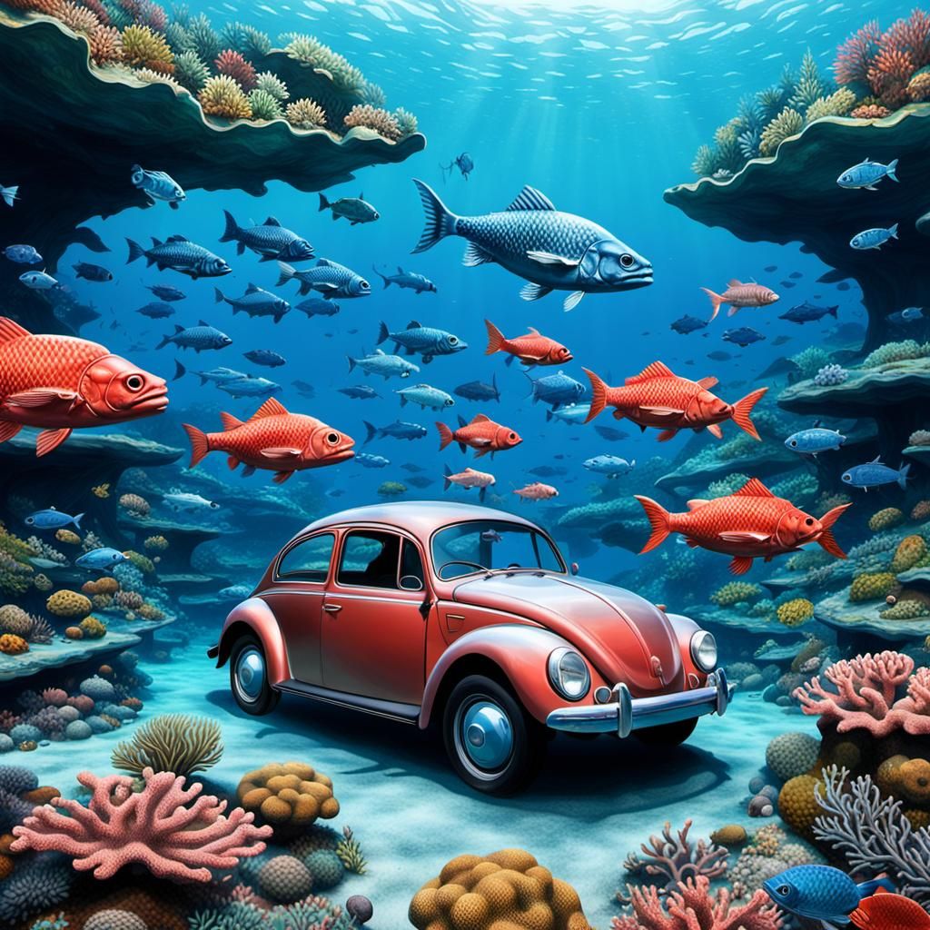 Coelacanths Swim Through Volkswagen Beetle Reef