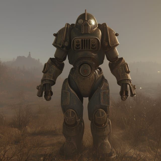 Power Armor in Post-Apocalyptic Landscape