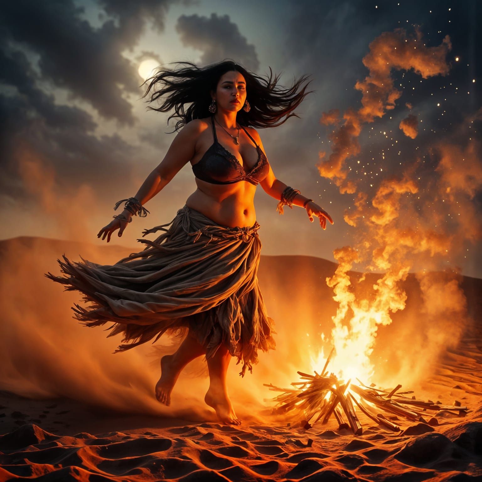 Ethereal Gypsy Dancer Under Desert Storm