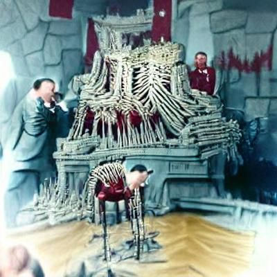 Disturbing Skeleton on Throne with Blood