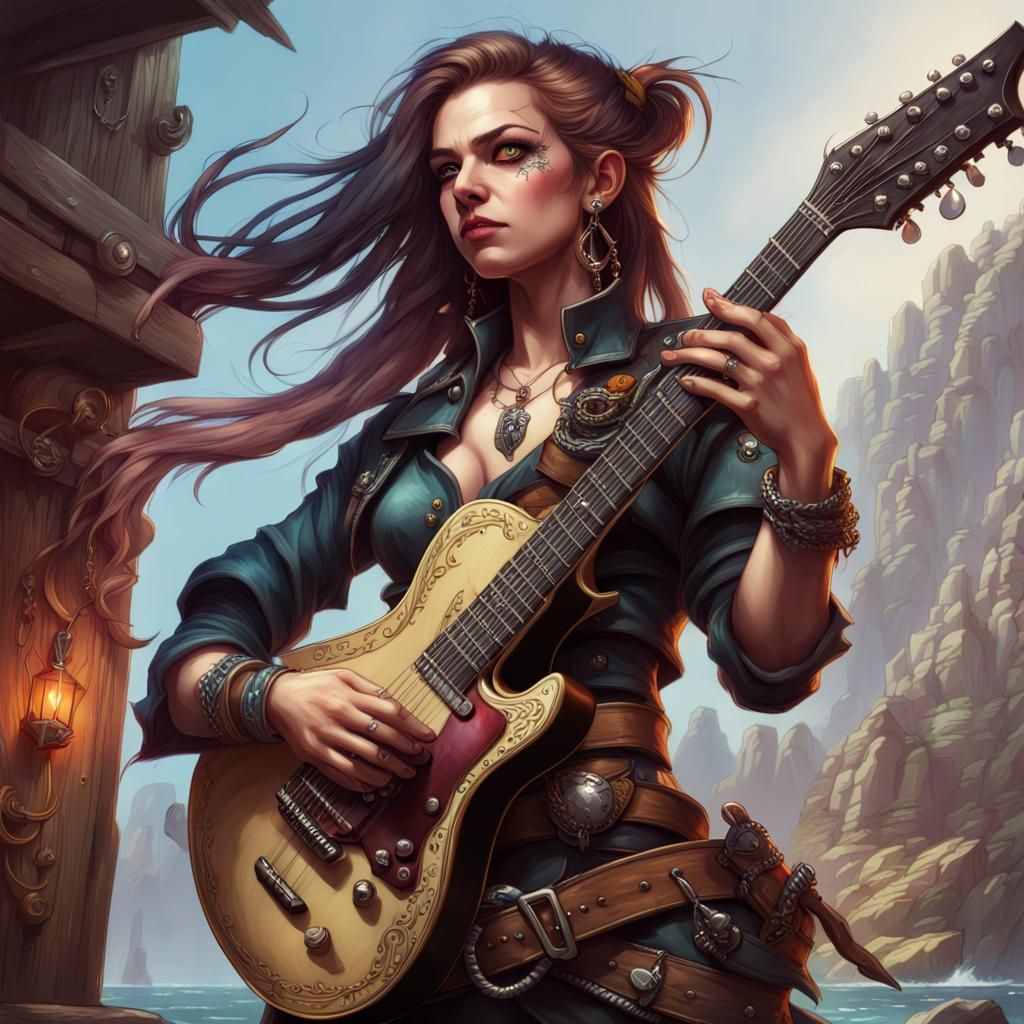 Aasimar Bard in Punk Style with Guitar