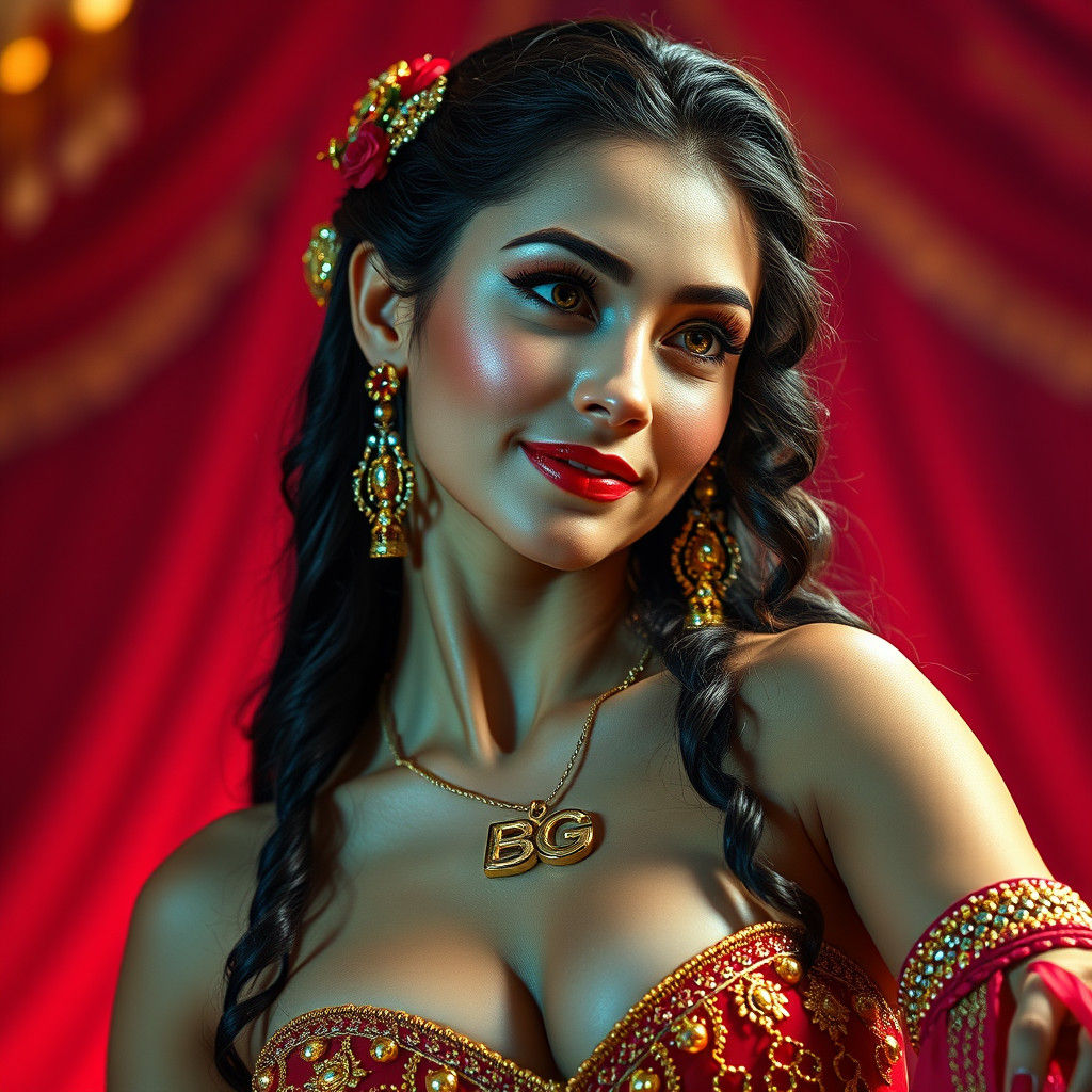 Radiant Belly Dancer on Stage in Digital Painting Style