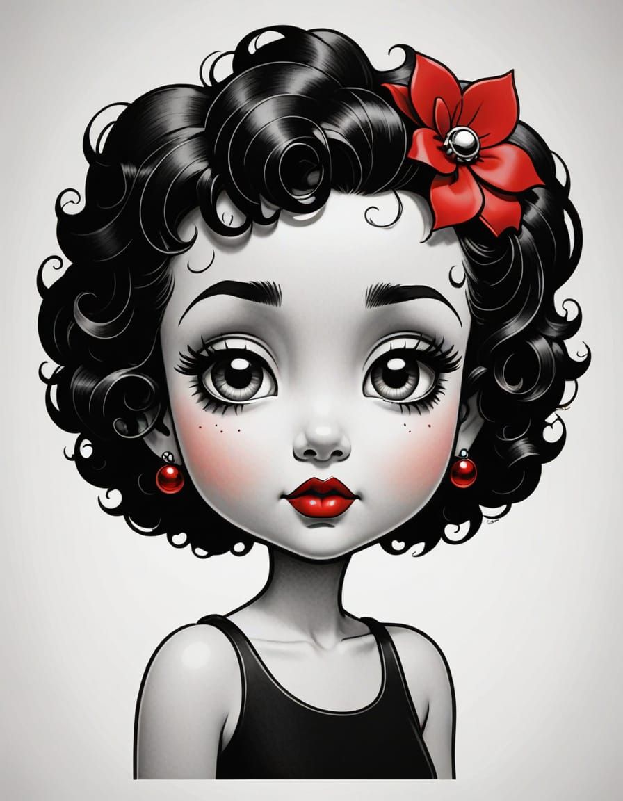 Vintage Cartoon Line Drawing of Betty Boop in Monochromatic ...