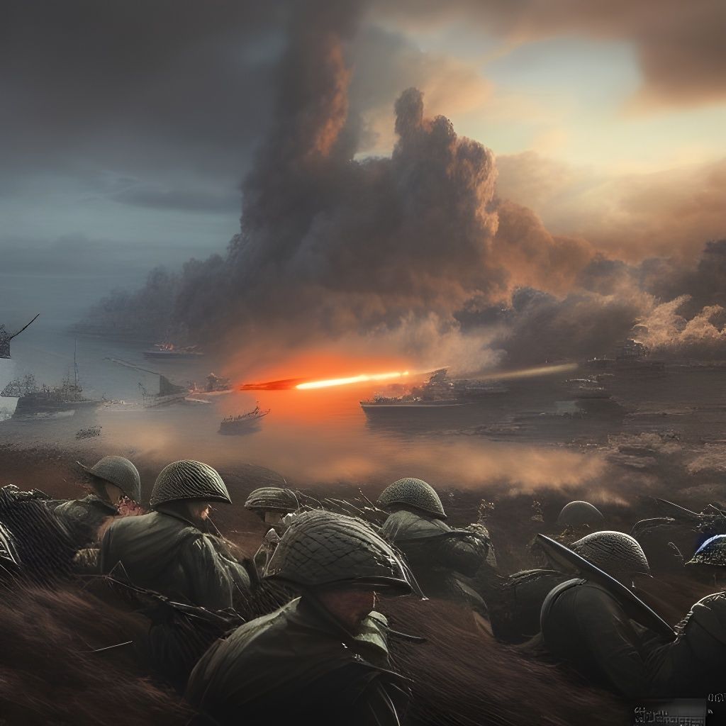 D-Day WWII Battle: Detailed Matte Painting