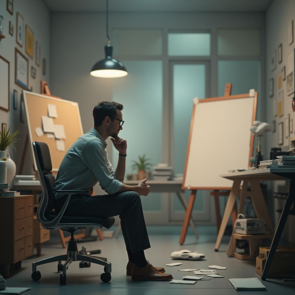 Business Person Pondering in a Minimalist Room