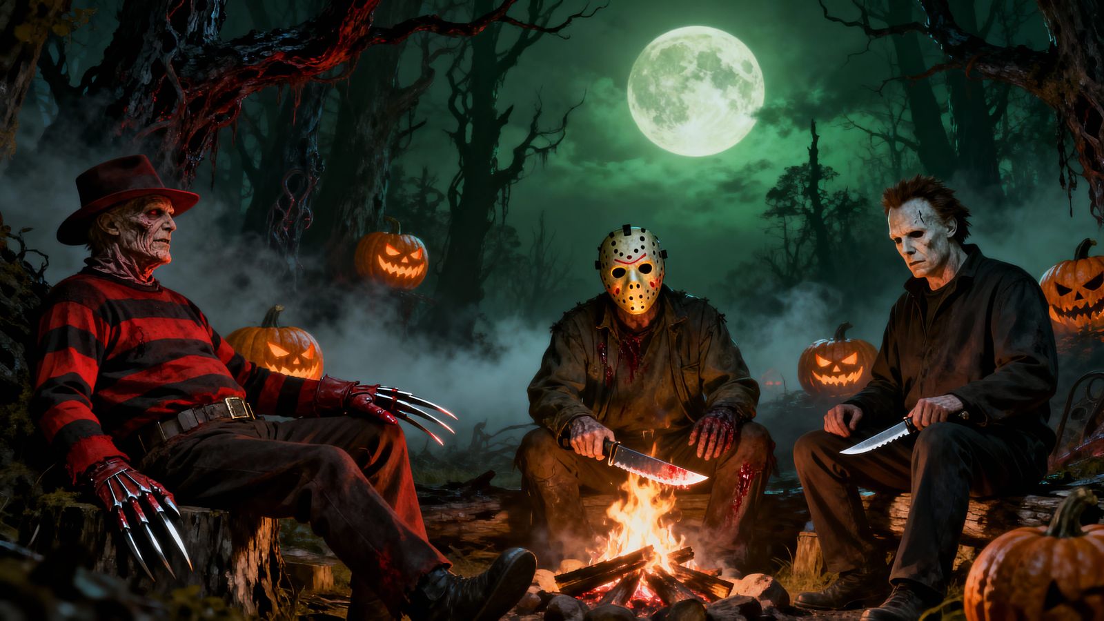Horror Icons Gather for Halloween Campfire