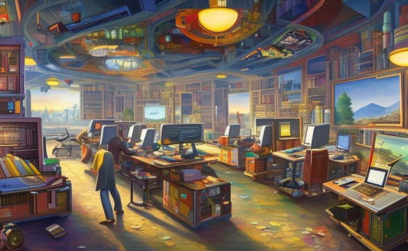 Computer Landscape in Neoplastic Style with Volumetric Light...