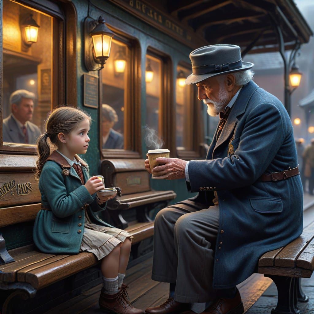 Elderly Conductor Offers Coffee to Shivering Girl on Train P...