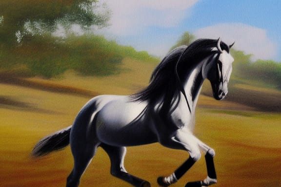 White Lipizzaner Stallion Leaping: A Detailed Realism Painti...