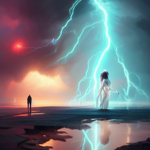 Electric Tesla Ghost in Thunderstorm, Cyberpunk Art