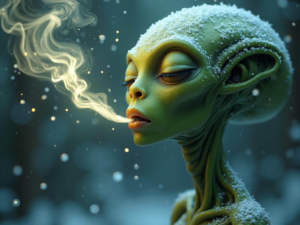 Alien Smoking Pipeweed Portrait in Ethereal Style