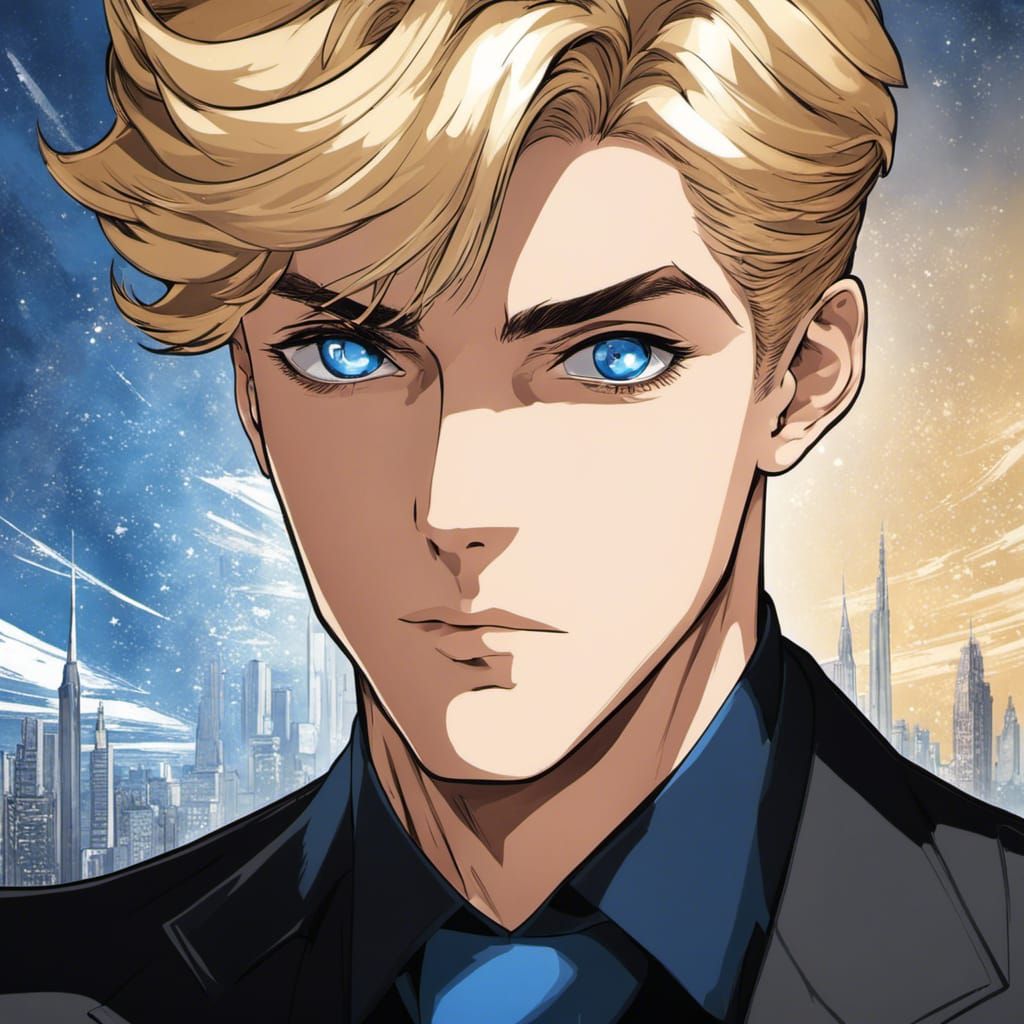 1950s Blonde Man Anime Portrait in Manga Style