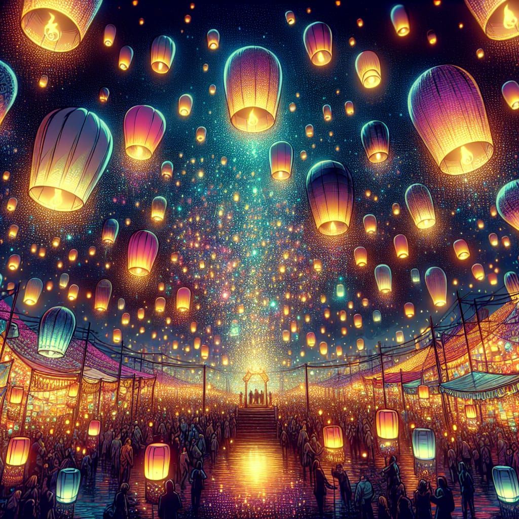 Magical Lantern Festival in the Night Sky