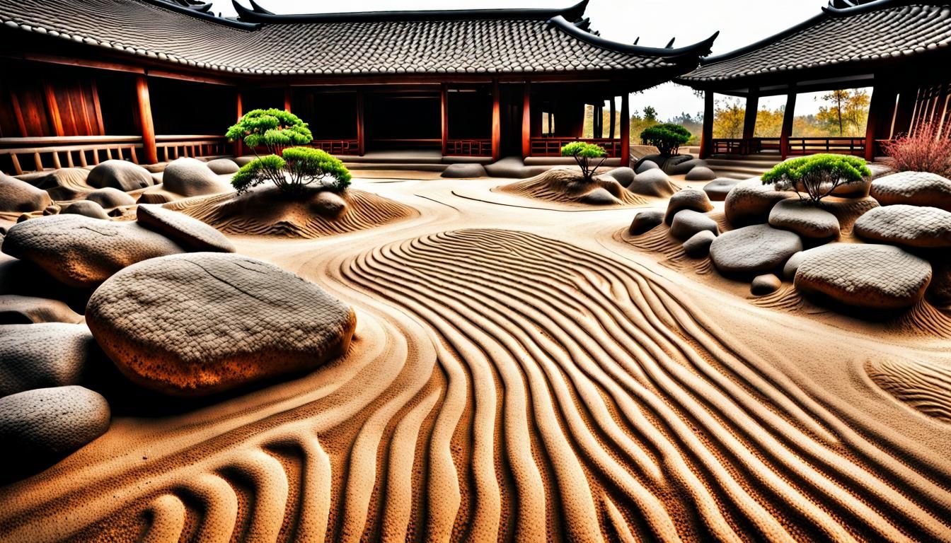 Hyperrealistic Asian Rock Garden in High Definition