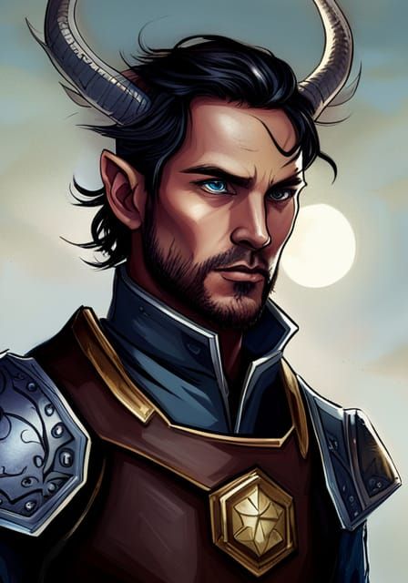 Tiefling Man with Horns and Leather Armor