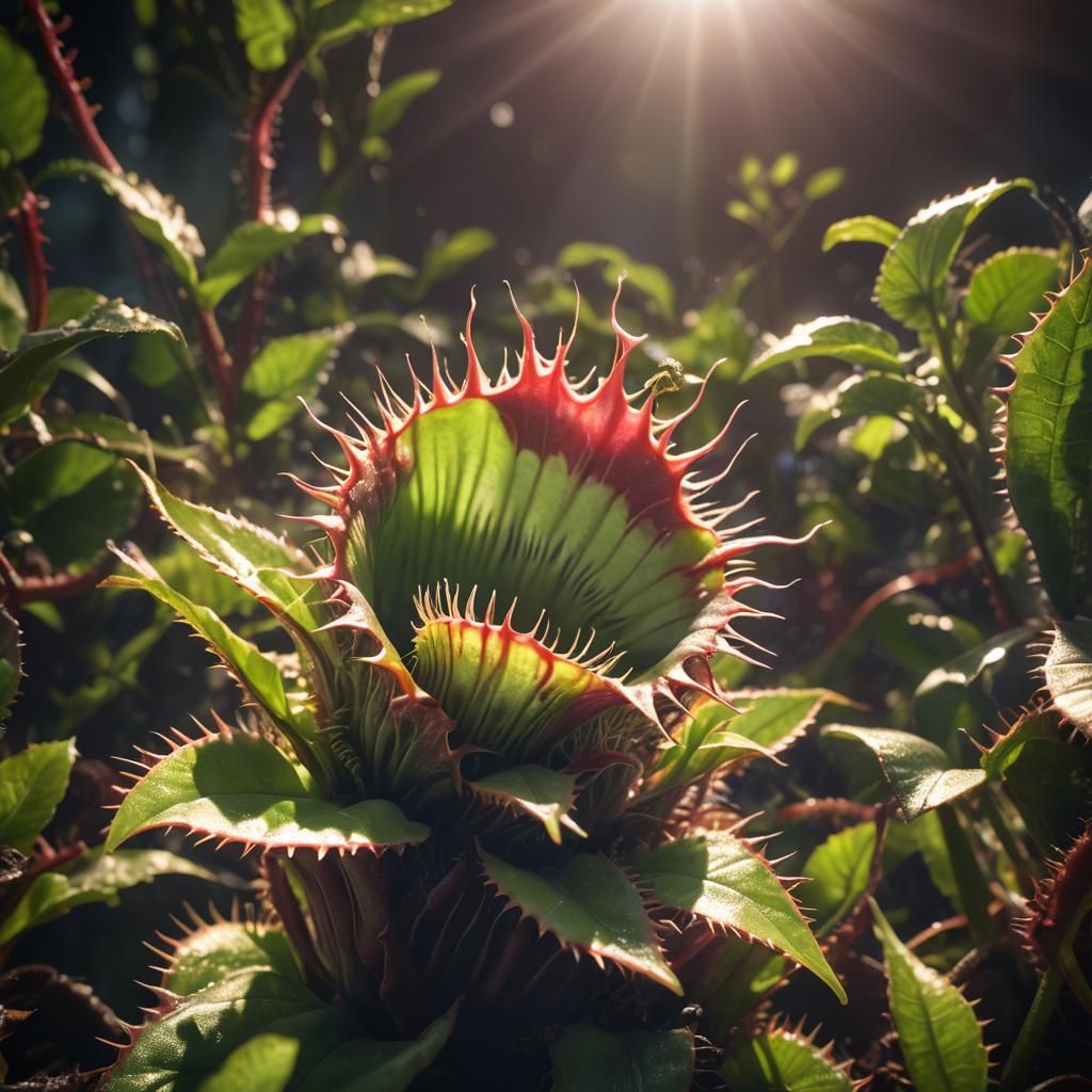 Detailed Venus Flytrap in Sunlight: Digital Matte Painting