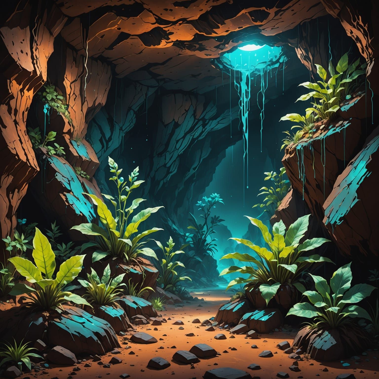 Bioluminescent Martian Cave Flora Graffiti Art