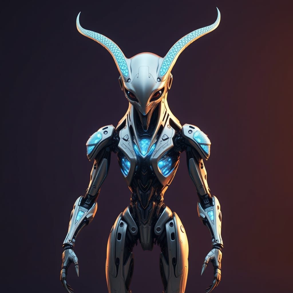 Surreal Cyberpunk Hybrid of Alien and Machine in Cosmic Blue...