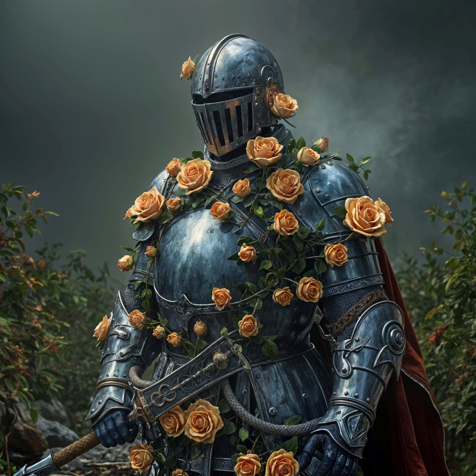 Surreal Baroque Knight in Enchanted Rose Armor