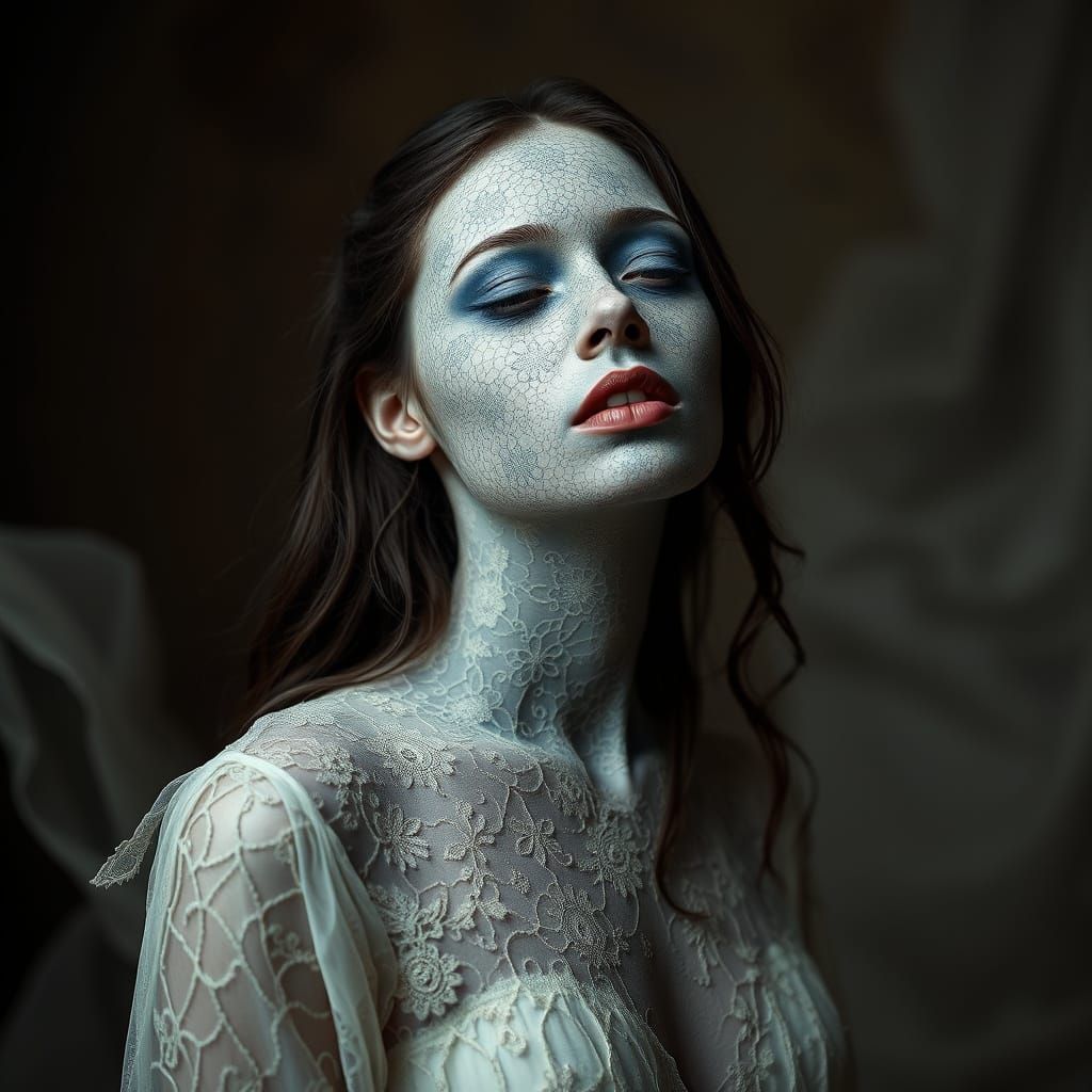 Ethereal Lace Woman in Dreamlike Realm
