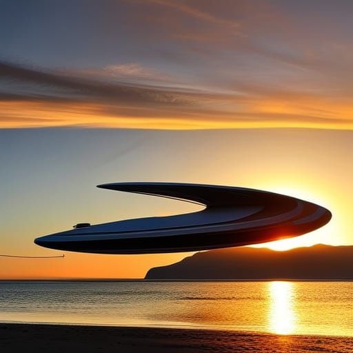 Alien Spacecraft Over Sunset Beach