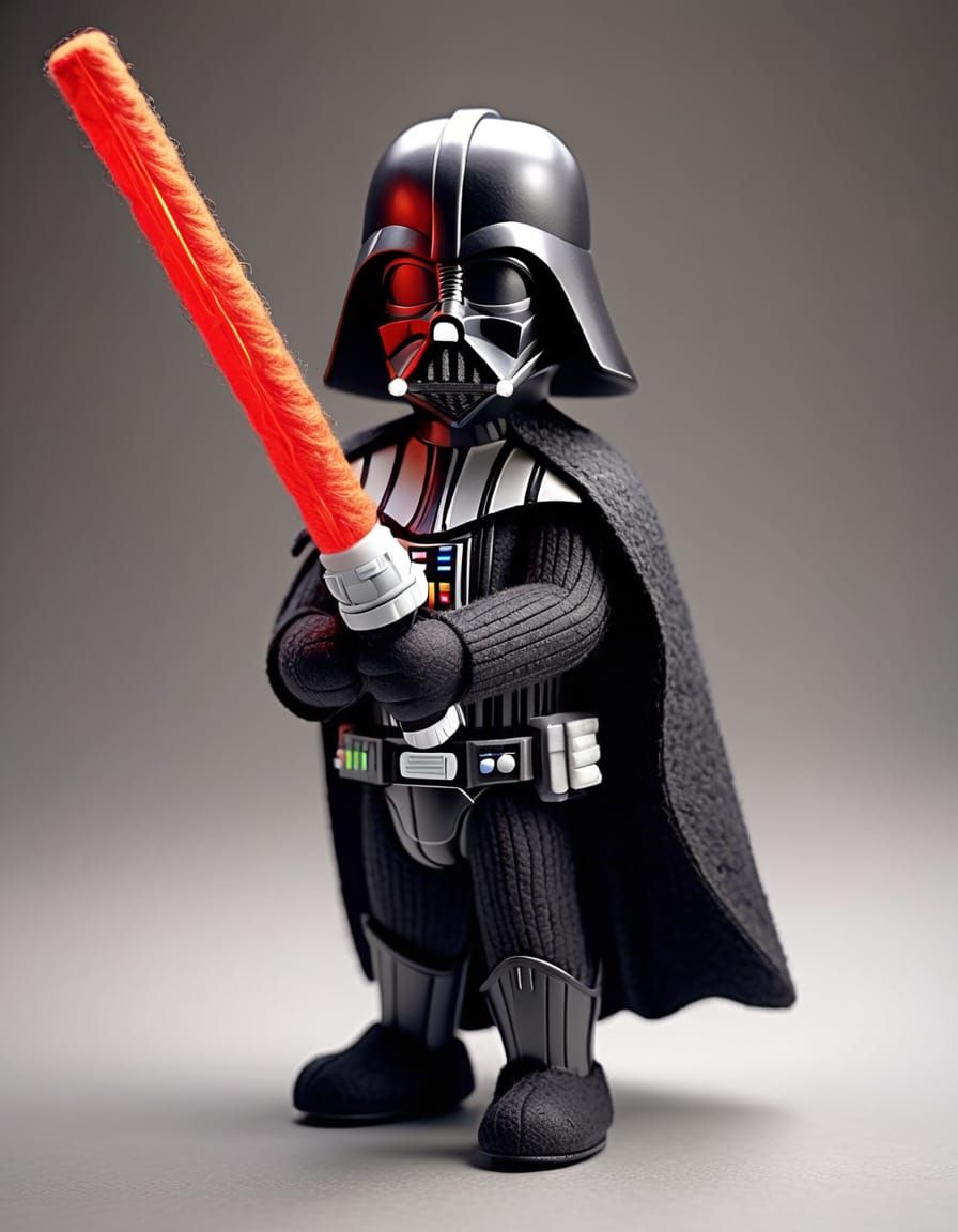 Felt Darth Vader with Lightsaber in Cinematic Lighting