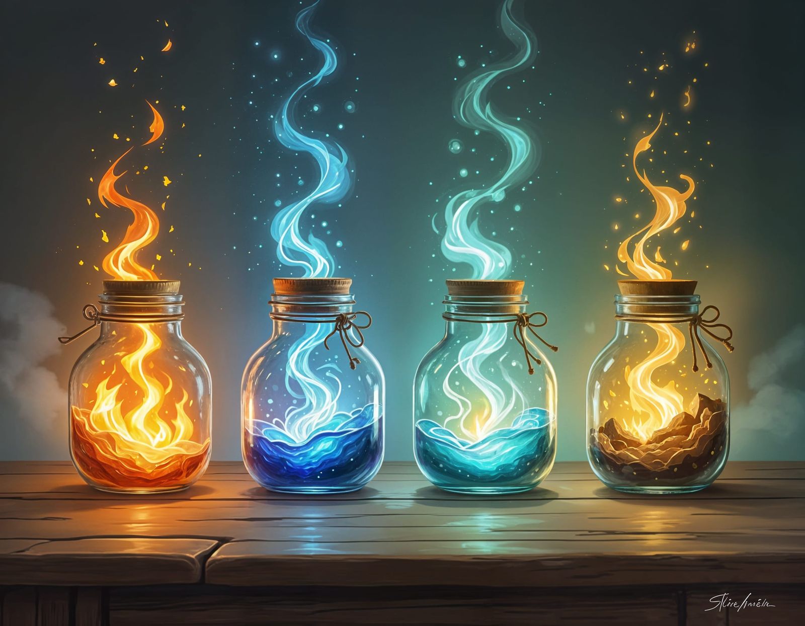 Elemental Magic Potion Jars on Enchanted Table