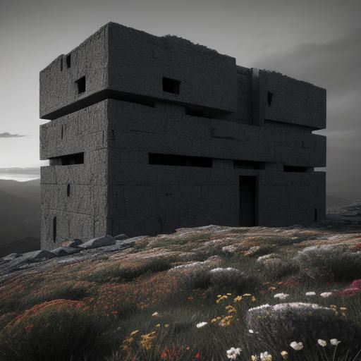 Monolithic Stone Sculpture: Geometric Brutalist Bloom
